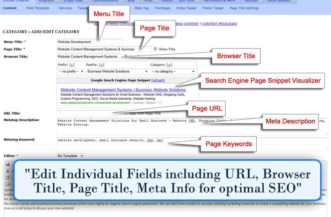 Speedy CMS Page Properties